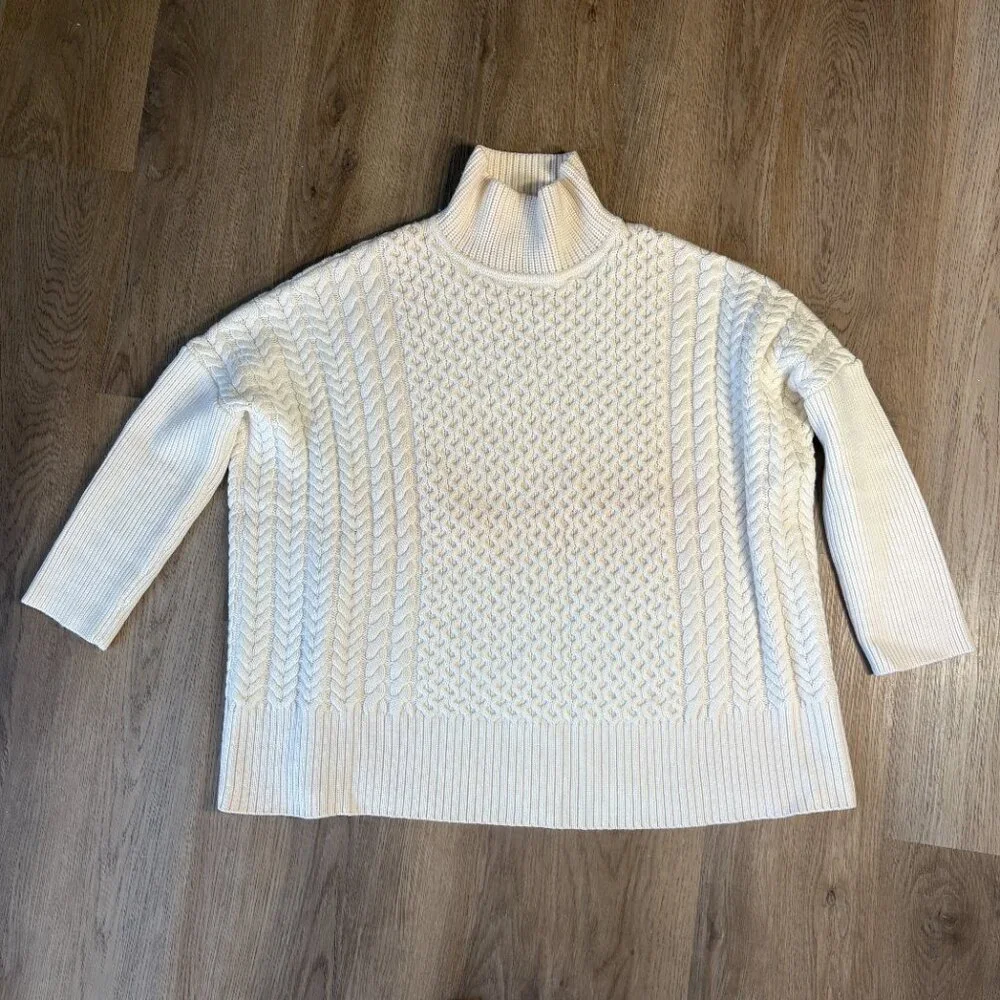Ayr Le Square oversized Merino Wool sweater ivory snow size S small cable knit - Picture 7 of 12